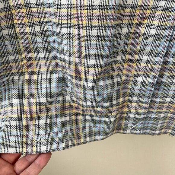 AUTRES FILLES blue/yellow Plaid unstructured gold hardware Blazer Jacket Size M - Picture 10 of 13
